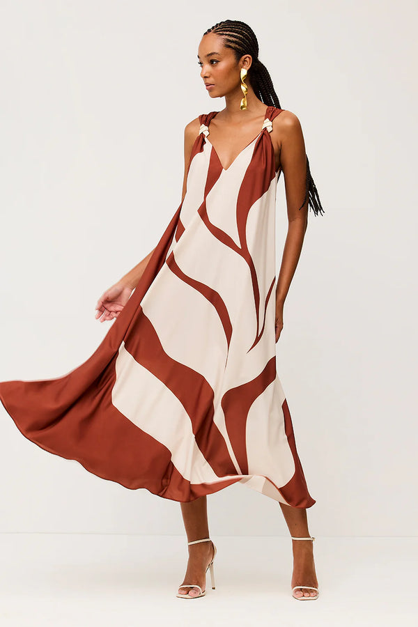 Vestido Longo Estampado Com Decote V