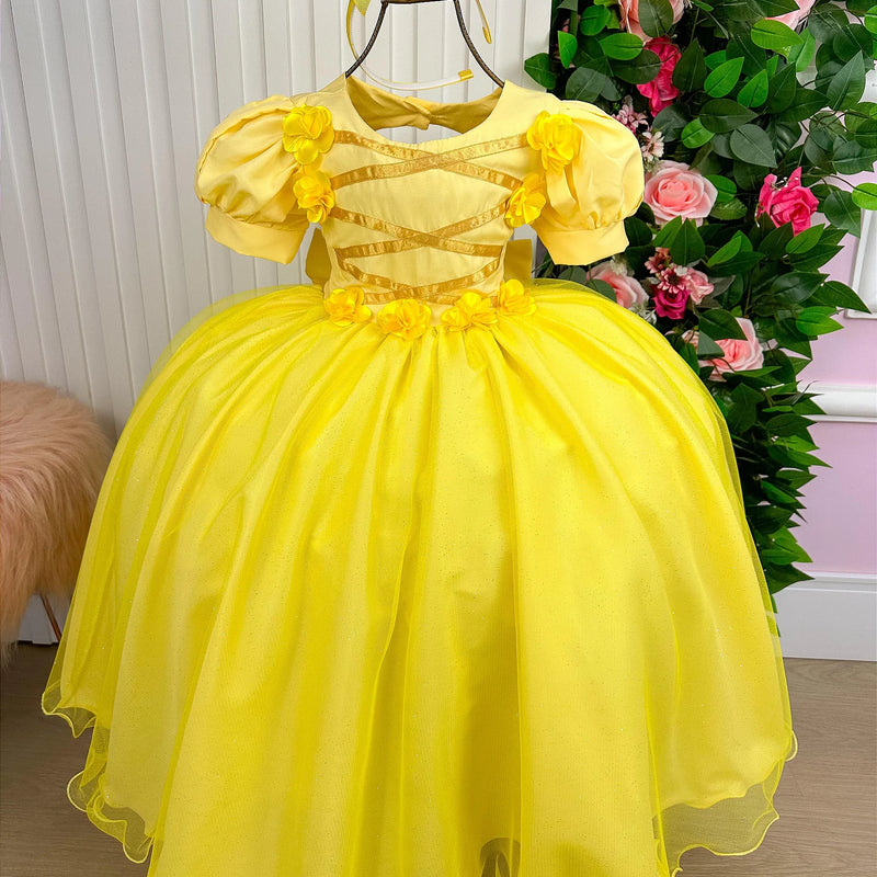 Vestido Bella Child/Fantasia Longa Princesa Amarelo