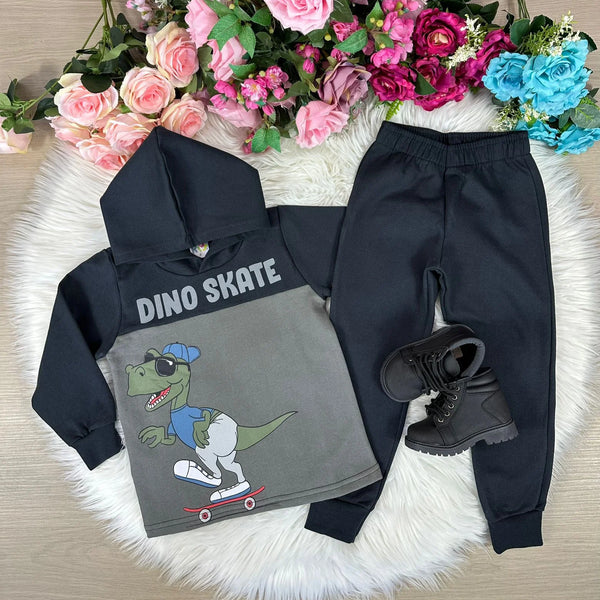 Conjunto Inverno Taita Kids Meninos Dino Skate Preto