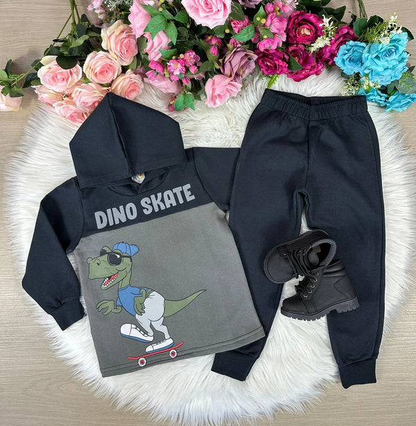 Conjunto Inverno Taita Kids Meninos Dino Skate Preto