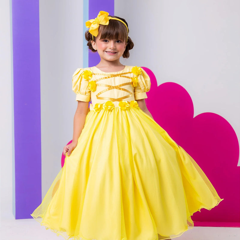 Vestido Bella Child/Fantasia Longa Princesa Amarelo