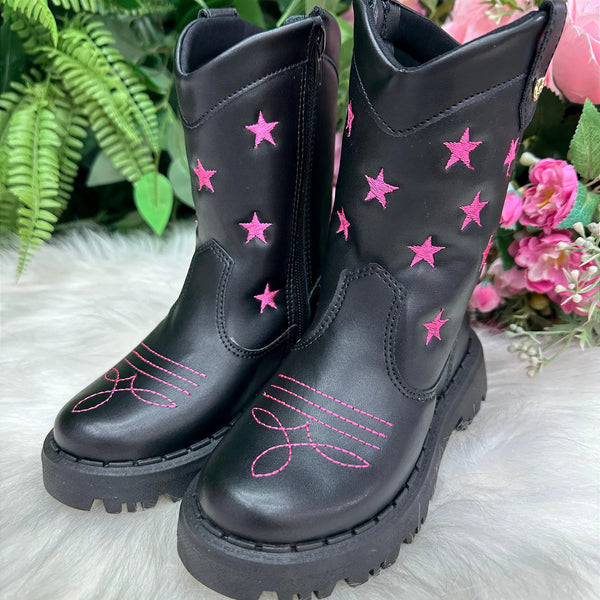 Bota Nilqi Manu Preta Estrela Pink Glamim