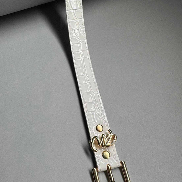 CINTO FEMININO EM COURO SINTETICO OFF WHITE COM DOURADO PERFECT WAY