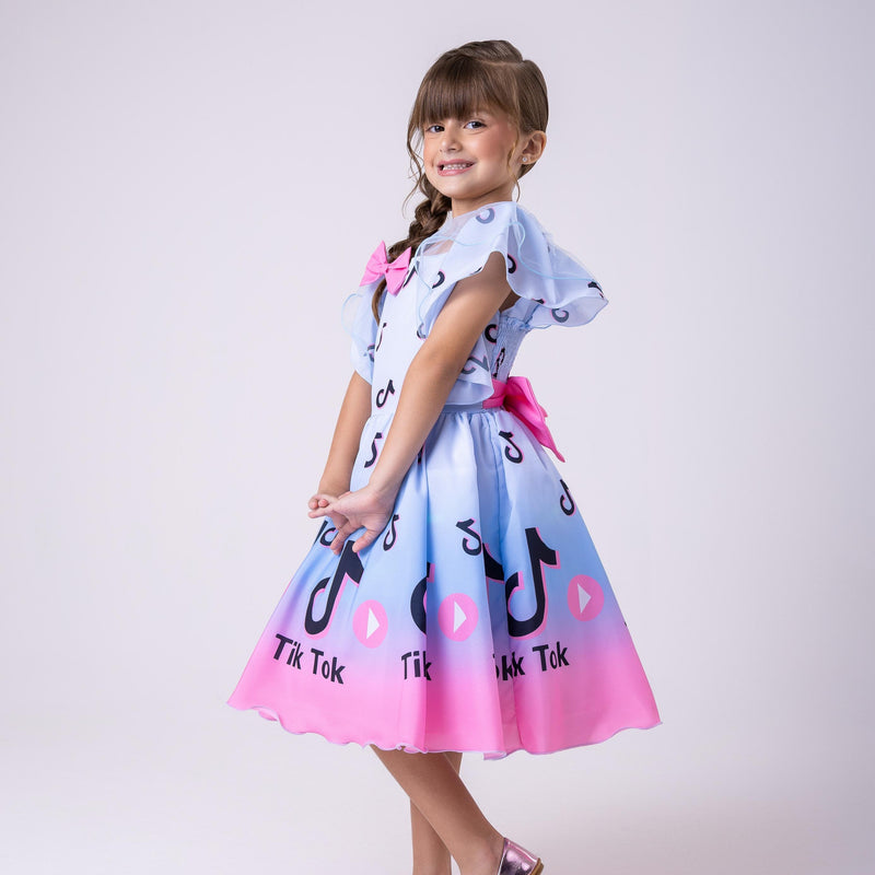 Vestido Temáticos Kids Tik Tok Azul Bebe