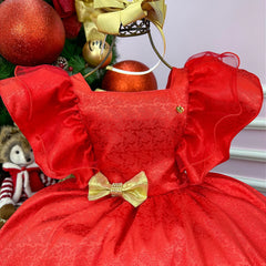 Vestido Banana Club Vermelho Laço Dourado - Glamim