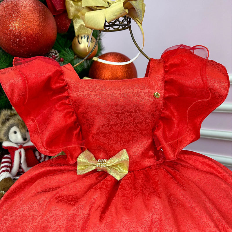 Vestido Banana Club Vermelho Laço Dourado - Glamim