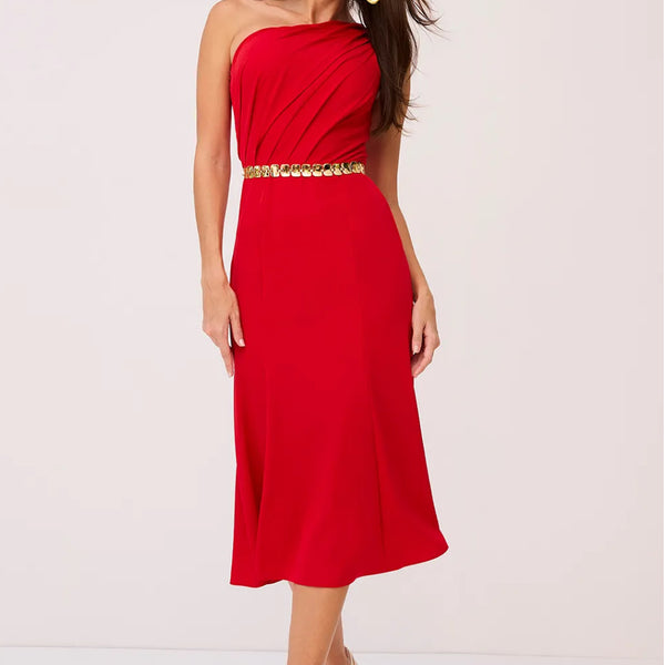 VESTIDO SUPER MIDI LISO OMBRO ÚNICO