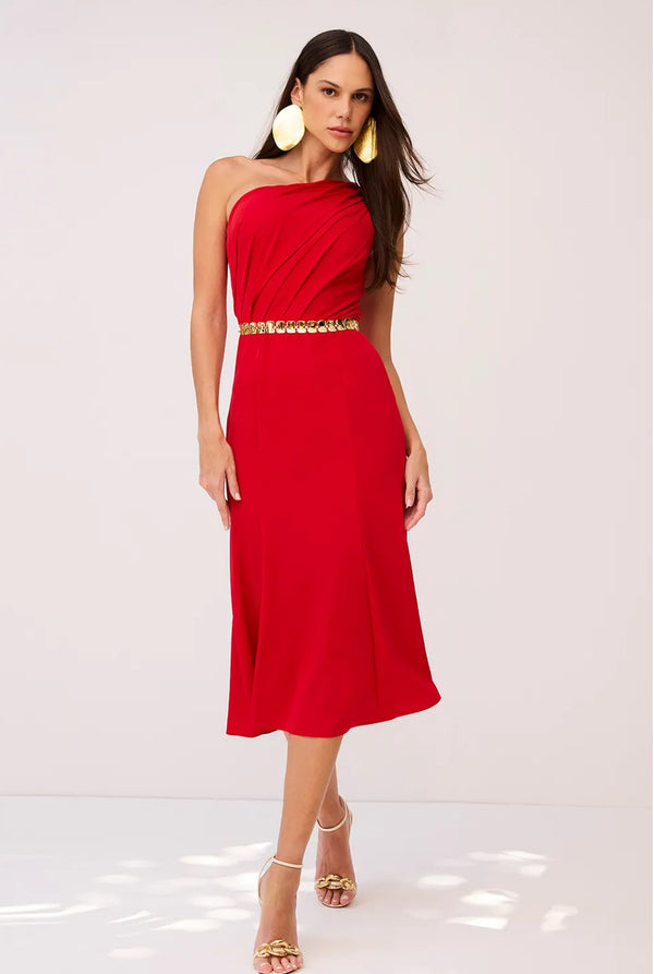 VESTIDO SUPER MIDI LISO OMBRO ÚNICO