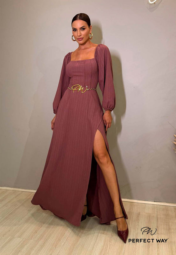 VESTIDO LONGO FEMININO ROSA ENVELHECIDO PERFECT WAY