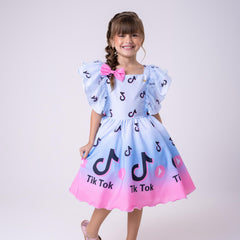 Vestido Temáticos Kids Tik Tok Azul Bebe