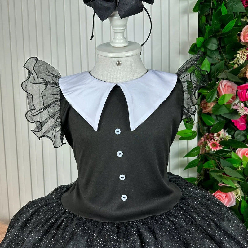 Vestido Marie Tematico Wandinha - Vandinha Merlina Adams - Glamim