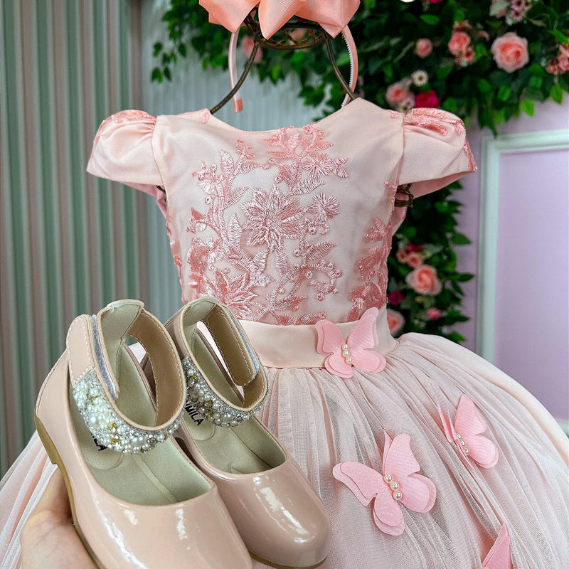 Vestido Juvenil Vila Lelê Salmão Borboletas - Glamim