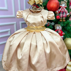 Vestido Miss Sweet Dourado Cinto Brilho - Glamim