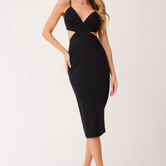Vestido Super Midi Liso Cut Out