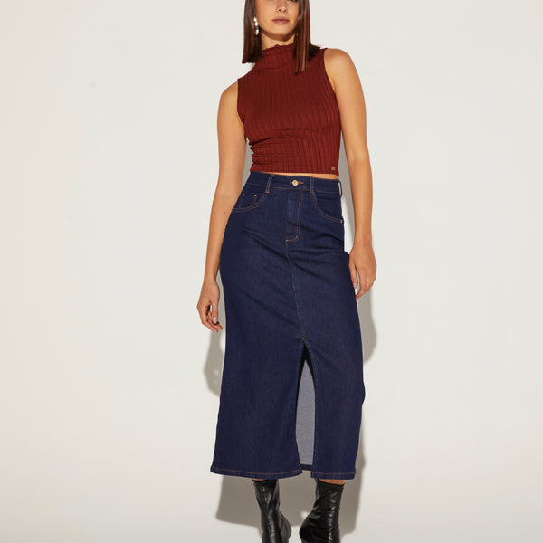SAIA MIDI FEMINICA BASICA AMACIADA JEANS ONÇA PRETA