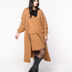 Casaco TRICOT Virginia - Ponto pipoca nas mangas - Caramelo- UNICO