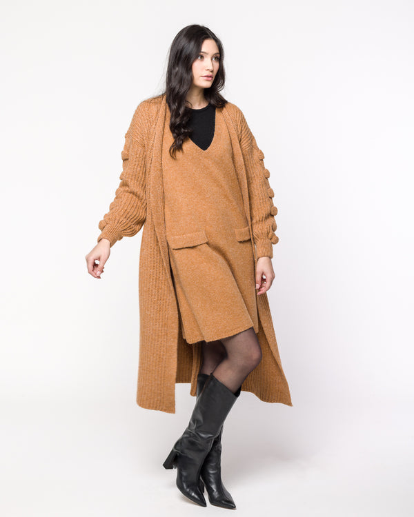 Casaco TRICOT Virginia - Ponto pipoca nas mangas - Caramelo- UNICO