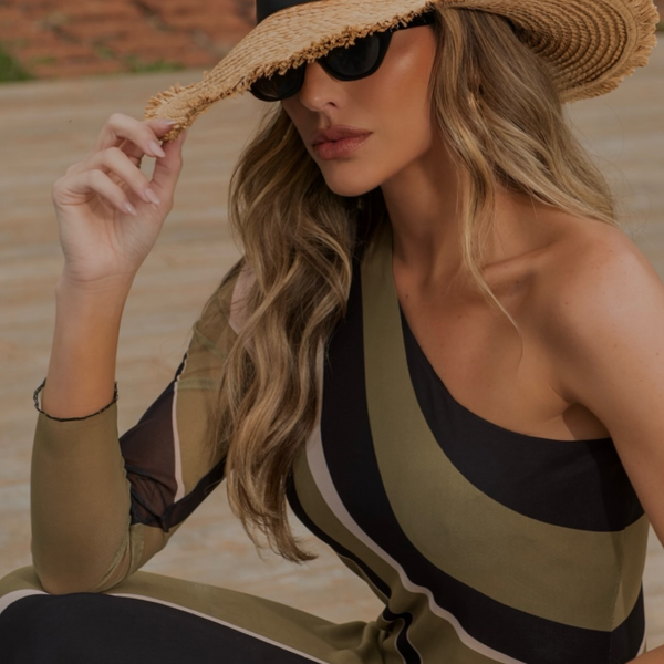 VESTIDO SUPER MIDI ESTAMPADO COM OMBRO ÚNICO