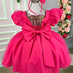 Vestido Princesa Belli Tematico Barbie Pink Babado Glamim