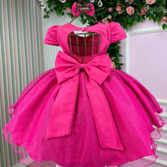 Vestido Tematico Barbie Pink Glitter Glamim