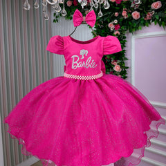 Vestido Tematico Barbie Pink Glitter Glamim