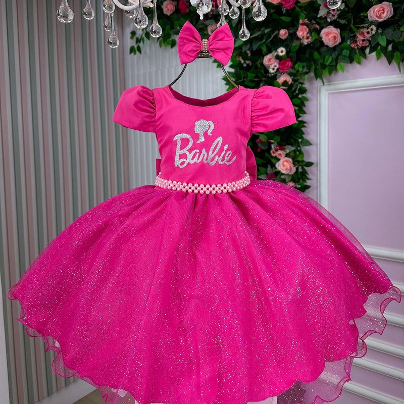 Vestido Tematico Barbie Pink Glitter Glamim