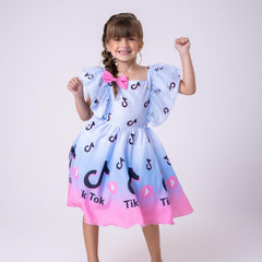Vestido Temáticos Kids Tik Tok Azul Bebe