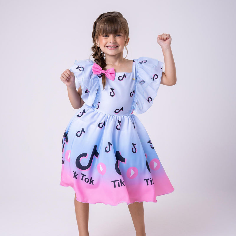Vestido Temáticos Kids Tik Tok Azul Bebe