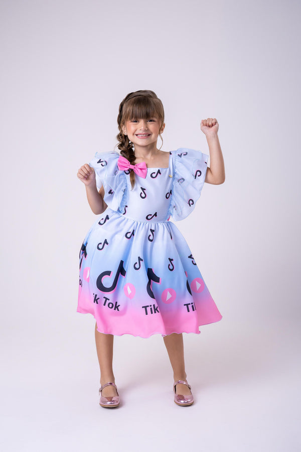 Vestido Temáticos Kids Tik Tok Azul Bebe