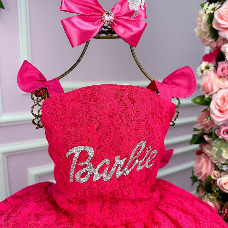 Vestido Princesa Belli Tematico Barbie Luxinho Pink Glamim