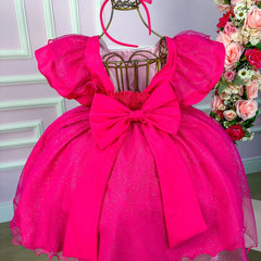 Vestido Princesa Belli Tematico Barbie Pink Babado Glamim