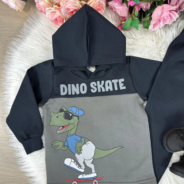 Conjunto Inverno Taita Kids Meninos Dino Skate Preto