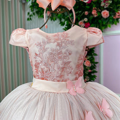 Vestido Juvenil Vila Lelê Salmão Borboletas - Glamim