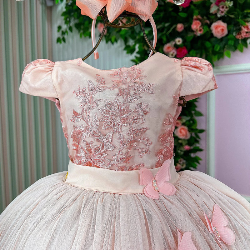 Vestido Juvenil Vila Lelê Salmão Borboletas - Glamim