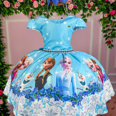 Vestido Infantil Temáticos Kids Frozen Glamim