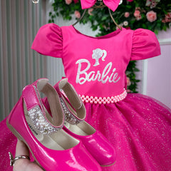 Vestido Tematico Barbie Pink Glitter Glamim