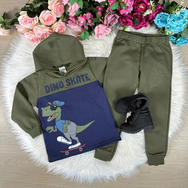 Conjunto Inverno Taita Kids Meninos Dino Skate Verde