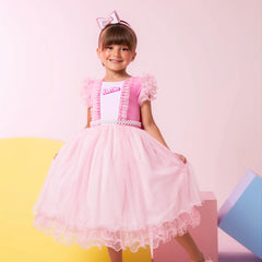 Vestido Princesa Belli Tematico Barbie Rosa Glamim