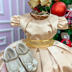 Vestido Miss Sweet Dourado Cinto Brilho - Glamim