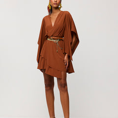 Vestido Curto Liso Com Babados