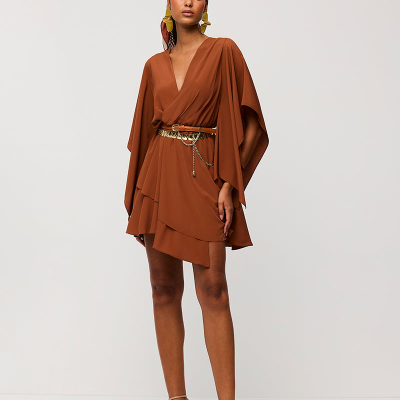 Vestido Curto Liso Com Babados