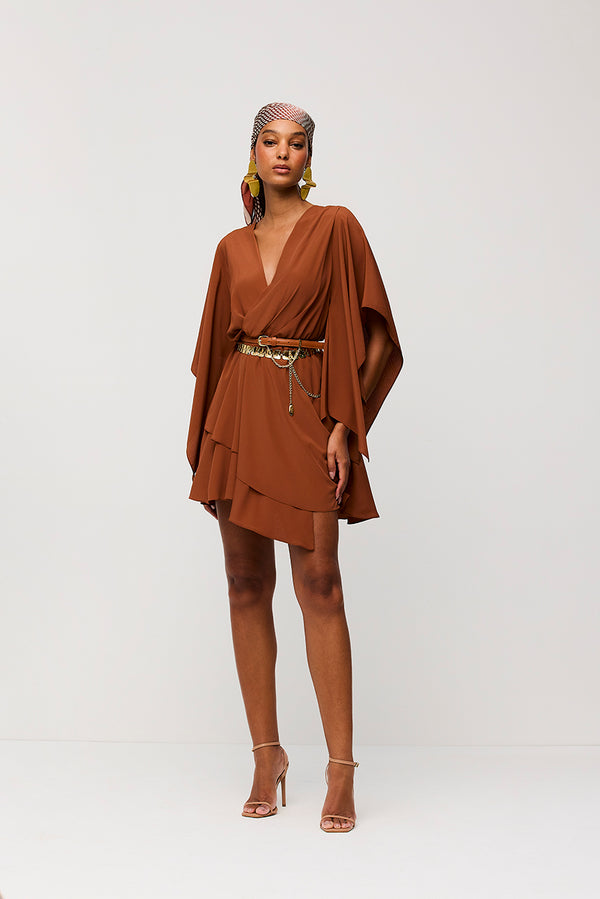 Vestido Curto Liso Com Babados