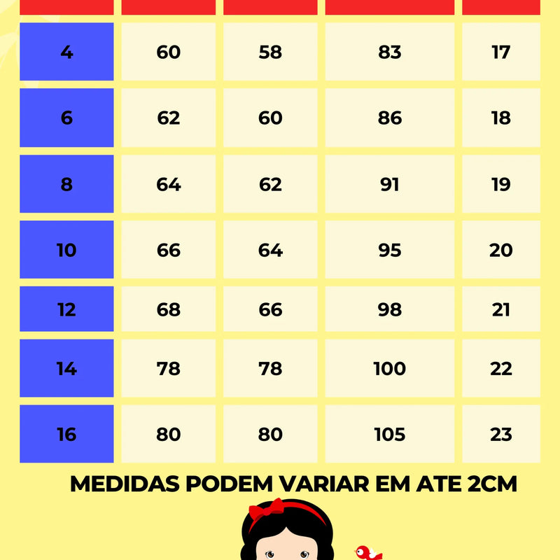 Vestido Bella Child/Fantasia Longa Branca de Neve Glamim