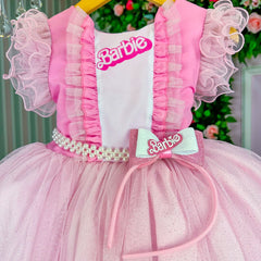 Vestido Princesa Belli Tematico Barbie Rosa Glamim