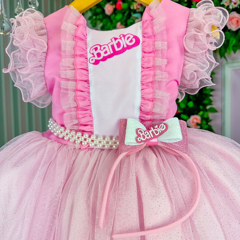 Vestido Princesa Belli Tematico Barbie Rosa Glamim