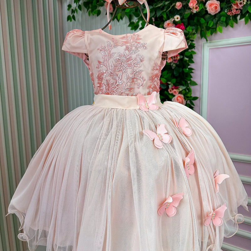 Vestido Juvenil Vila Lelê Salmão Borboletas - Glamim