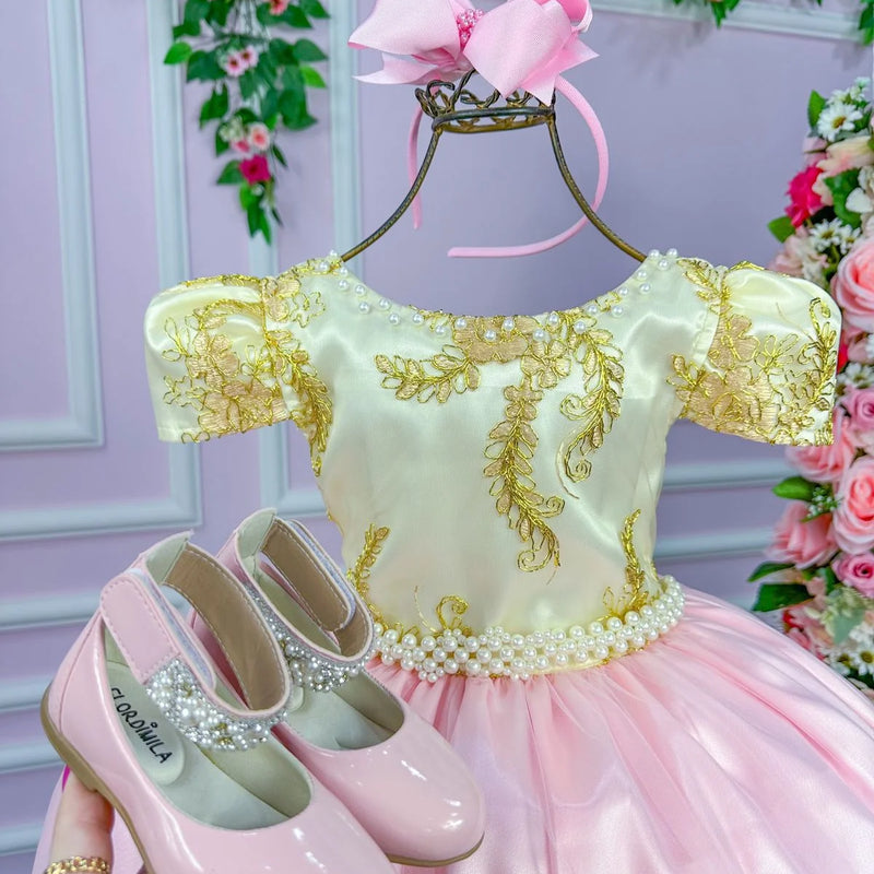 Vestido Enjoy Longo Bela Peito Off Saia Rosa Bebe