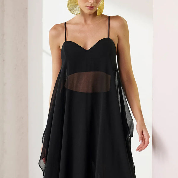 BLUSA ALONGADA LISA COM TRANSPARÊNCIA