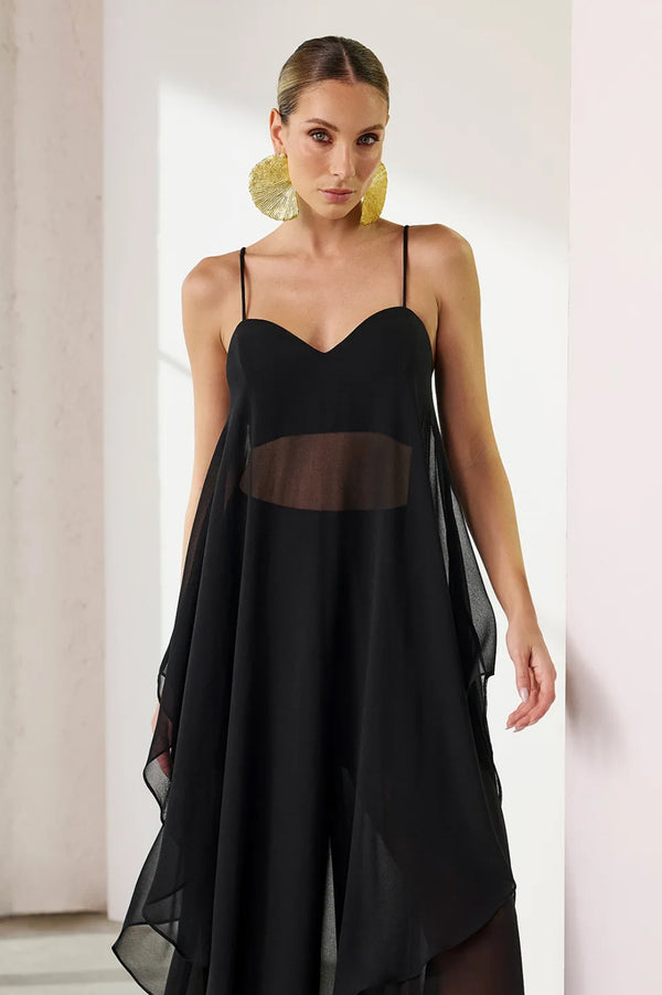 BLUSA ALONGADA LISA COM TRANSPARÊNCIA