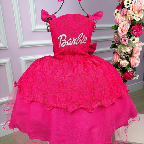 Vestido Princesa Belli Tematico Barbie Luxinho Pink Glamim